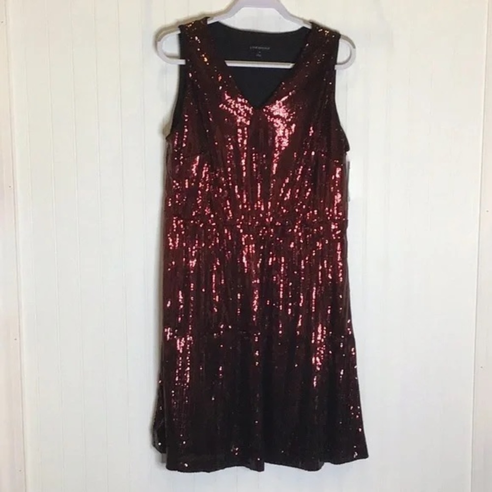Lane Bryant | Ombre Sequin Fit & Flare Dress Pomegranate Plus Size 16 or 18 - Picture 4 of 8